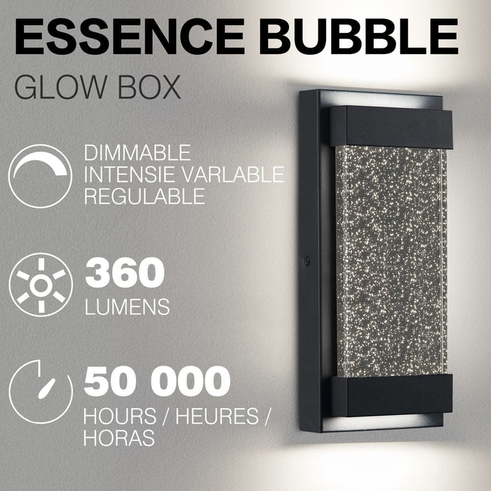 Bubble Wall Sconce,LED Wall Mount Light Fixture,Modern Outdoor Indoor Wall Lantern in Matte Black Finish with Essence Bubble Glass,Rectangular Crystal Lamp Wall Decor,DC 22W 4000K Natural Light