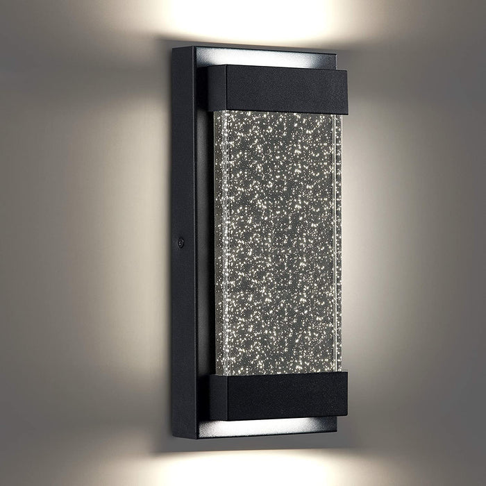 Bubble Wall Sconce,LED Wall Mount Light Fixture,Modern Outdoor Indoor Wall Lantern in Matte Black Finish with Essence Bubble Glass,Rectangular Crystal Lamp Wall Decor,DC 22W 4000K Natural Light